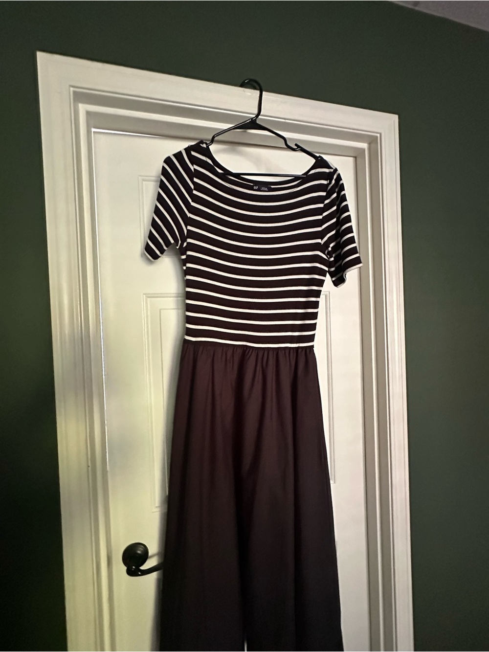 GAP Black and White Striped Short Sleeve Maxi Dress